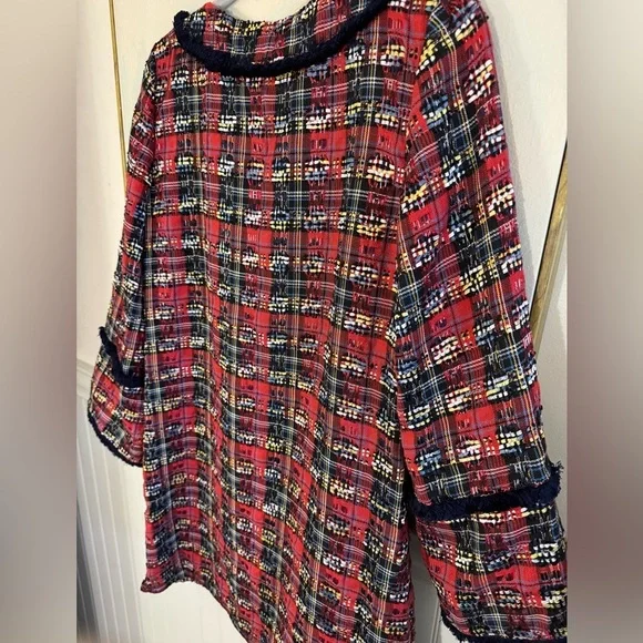 SAIL TO SABLE Red Navy Yellow Tartan Tunic Fringe Dress NWT Size Small - Picture 9 of 9